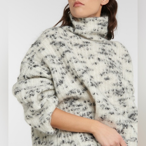 Toteme Sweaters - Toteme Cream Marled Mohair Turtleneck Sweater with Gray Speckle